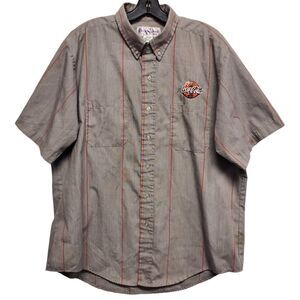Vintage COCA COLA Shirt Adult Large Gray Stripes Button Up Employee Uniform Soda